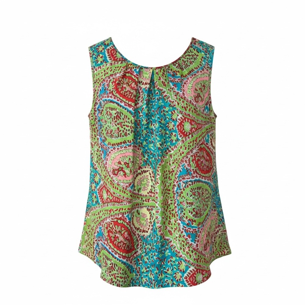 Talbots Woman 14W Paisley Sleeveless Blouse Multicolor Pleated Button Back. EUC